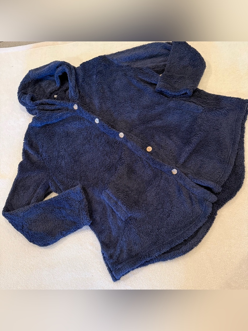 Cozy Navy Plush Button-Front Women's Sweater